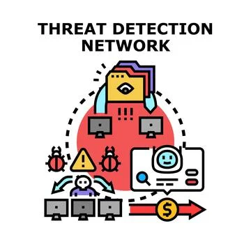 Threat detection network analyzing cybersecurity risk data イラスト素材