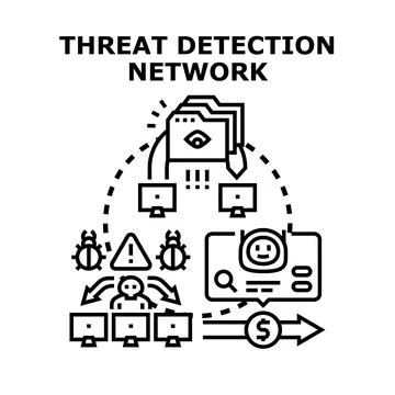 Threat detection network analyzing cybersecurity risk data イラスト素材