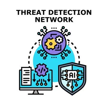 Threat detection network processing cybersecurity data Illustrazione stock