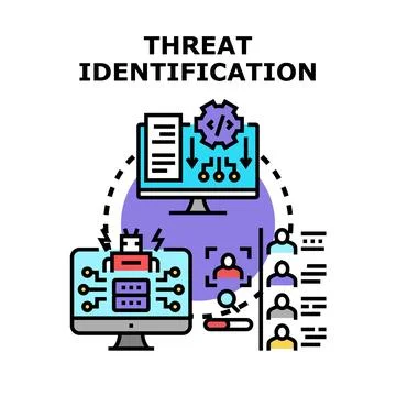Threat identification process detecting vulnerabilities in data system Stock Illustration
