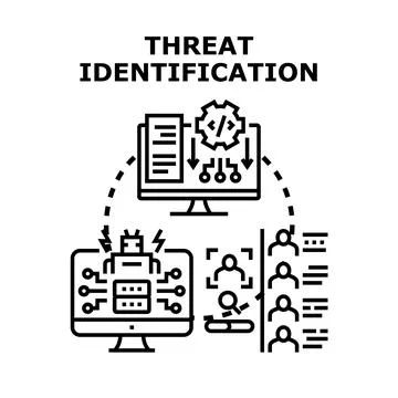 Threat identification process detecting vulnerabilities in data system Stock Illustration