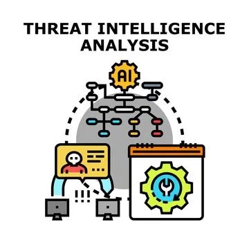 Threat intelligence analysis process with artificial intelligence and cyber.. Stock Illustration