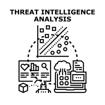 Threat intelligence analysis process with data visualization Stock Illustration