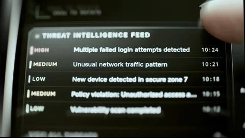 Threat intelligence feed lists failed logins at 10:24 Stock Photos
