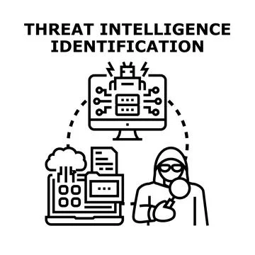 Threat intelligence identification process analyzing cyber security data Stock Illustration