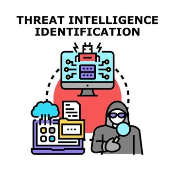 Threat intelligence identification process analyzing cyber security data Stock Illustration