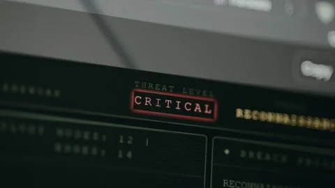 Threat level status displayed as CRITICAL on digital screen, ethical hacking Stock Footage 330662455