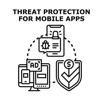 Threat protection for mobile apps security concept Illustrazione stock