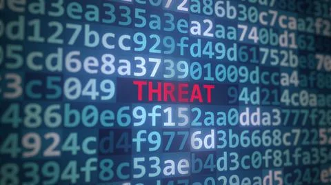 THREAT text and source code on the computer monitor, 3D rendering Stock Illustration