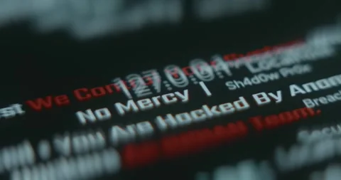 Threatening message from a group of hackers suggesting a system compromise Stock Footage 313423961