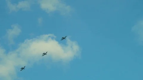 Three A-10 Thunderbolts fly in loose formation during close air support exercise Stock Footage 110732566