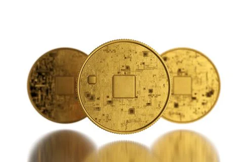 Three 3 crypto coins with a front view. 3d render. Stock Illustration