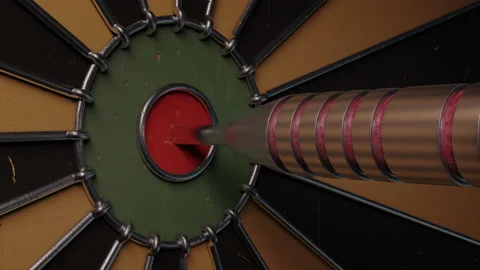 Three 3D darts hitting the center of a target. Stock Footage 161308890