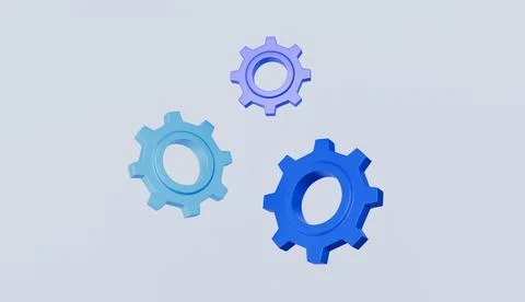 Three 3D Gear Icons on Light Blue Background Stockillustratie