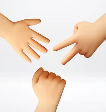 Three 3D hands playing rock paper scissors game Stock Illustration