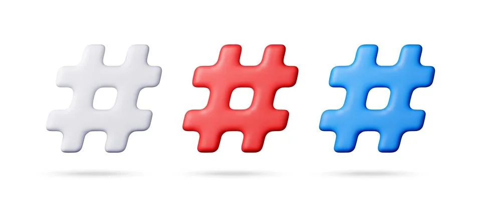 Three 3d hashtag icons Stock-Illustration