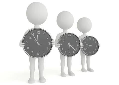 Three 3d humanoid character hold a clock Stock Illustration