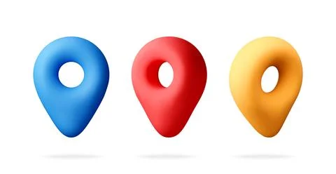 Three 3D map pins for location and navigation Stock Illustration