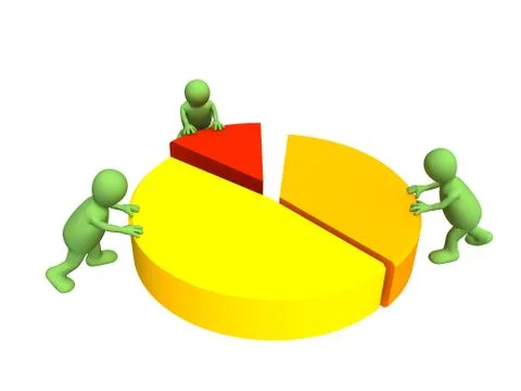 Three 3d persons - puppets, making the round diagram Stock Illustration