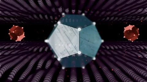 Three 3d render low poly figures covered with a white net of dots float over Stock Illustration