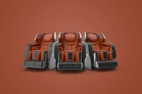 Three 3D rendering brown massage armchair on the isolated brown background. Stock Illustration