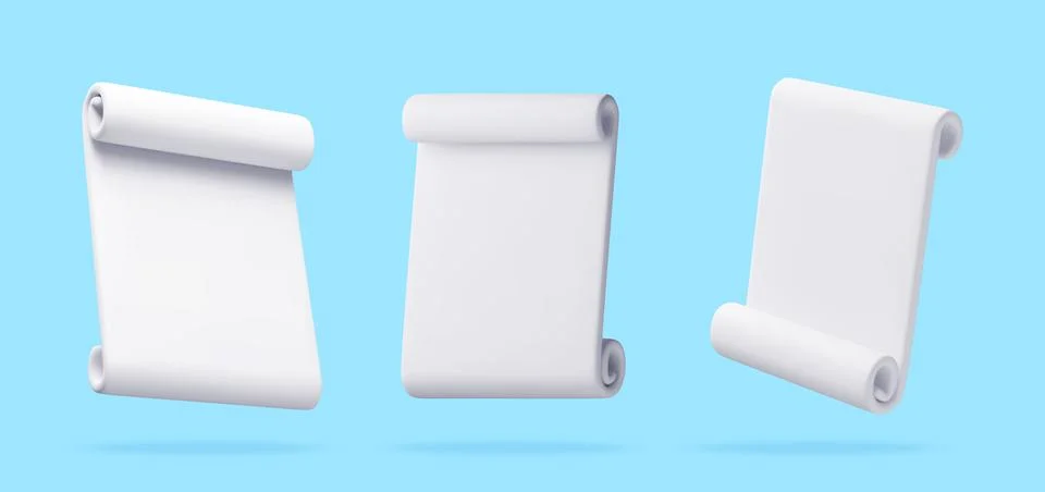 Three 3d scroll icons isolated on light blue Illustrazione stock
