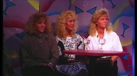 Three 80's ladies at a cocktail table. Stock Footage 49066935