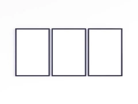 Three A4 black photo frames with vertical orientation. 3D illustration. 库存照片