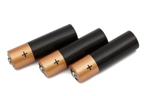 Three AA battery isolated on white, with clipping path Stock Photos