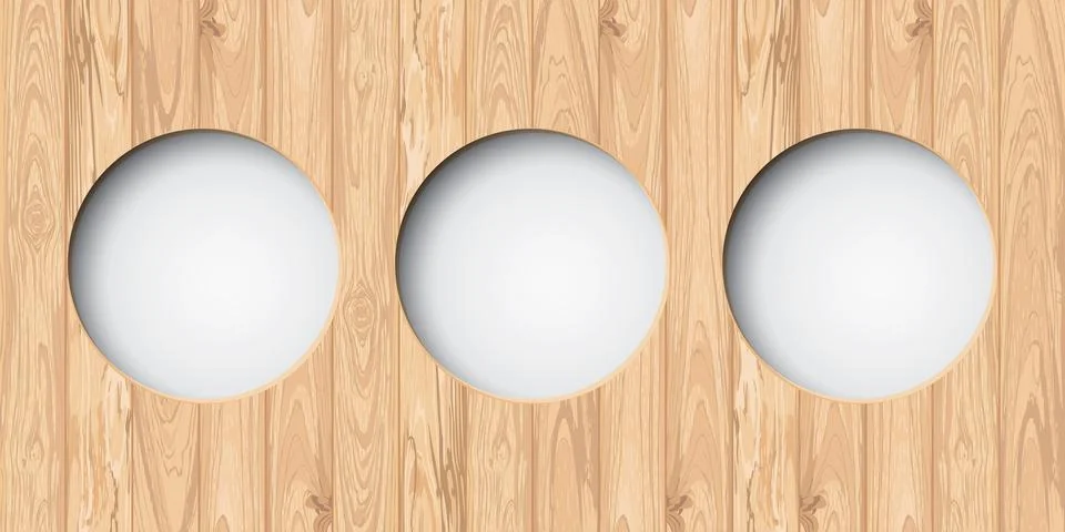 Three of abstract 3D circle frame paper cut style on cut timber panels grap.. Stock Illustration