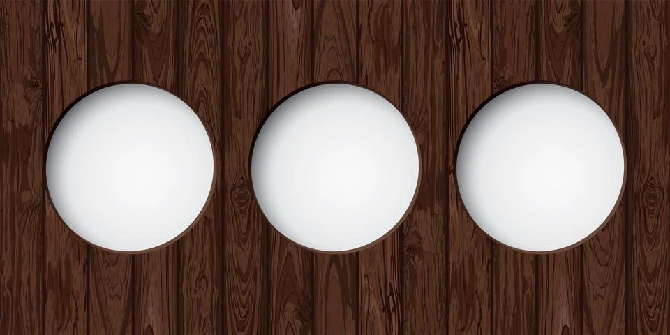 Three of abstract 3D circle frame paper cut style on cut timber panels grap.. Stock Illustration