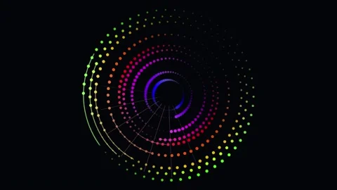 Three abstract circular loading animations composed of vibrant gradient dots Vídeo Stock 344583371