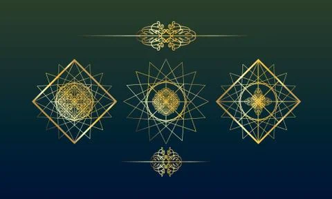 Three abstract golden emblems in oriental style Stock Illustration