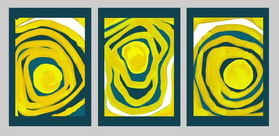 Three abstract paintings in one theme. Yellow stripes on a blue background Stock Illustration