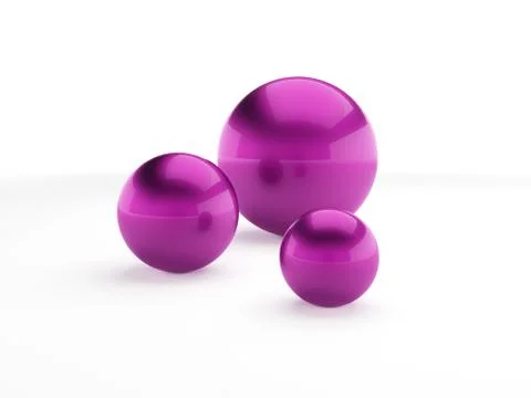 Three abstract render spheres of purple colour isolated Stock Illustration