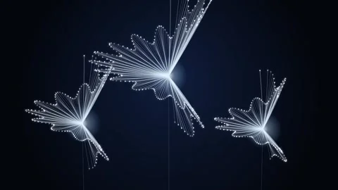 Three abstract white light forms pulse and move dynamically in dark blue ba.. Video stock 346635201