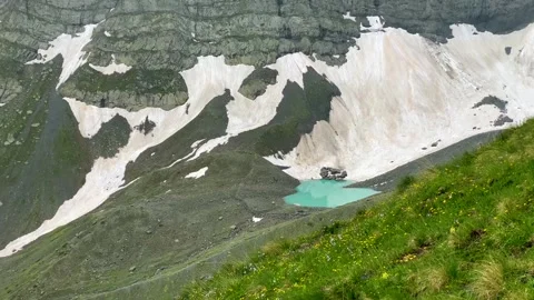Three Abudelauri Lakes spread across a high Caucasus basin Stock Footage 340389000