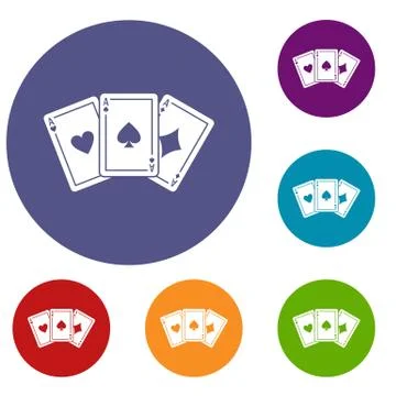 Three aces playing cards icons set Stock Illustration