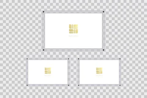 Three Acrylic frames mockup in glass plate, used for poster, stickers, wall.. 스톡 일러스트