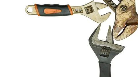 Three adjustable old wrench ready to work.Restore,repair Stock Illustration