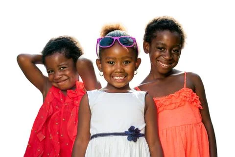 Three african youngsters wearing dresses isolated. Stock Photos