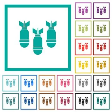Three air bombs flat color icons with quadrant frames Stockillustratie