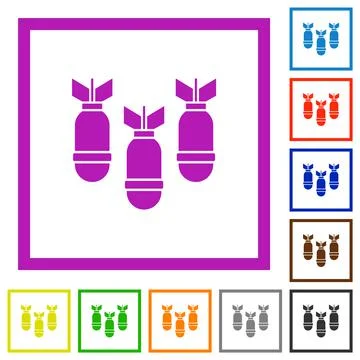 Three air bombs flat framed icons Stock Illustration