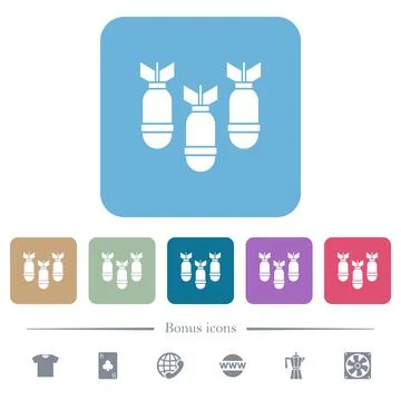 Three air bombs flat icons on color rounded square backgrounds 스톡 일러스트