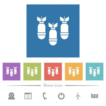 Three air bombs flat white icons in square backgrounds 스톡 일러스트