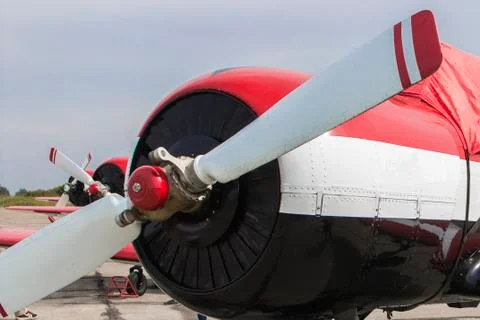 Three airplane on the field Stock Photos