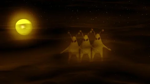 Three Aliens in distant galaxy 4k 3d Stock Footage 305635913