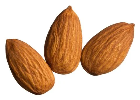 Three almonds isolated on white background Stock Photos