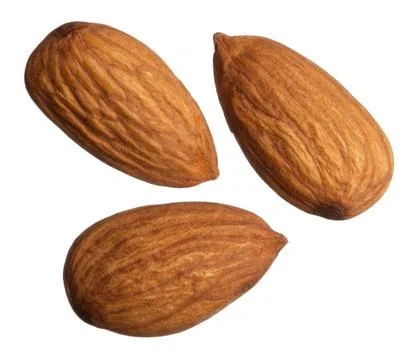 Three almonds isolated on white background Stock Photos
