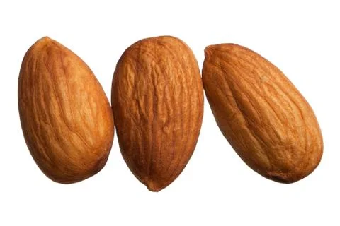Three almonds isolated on white background Stock Photos